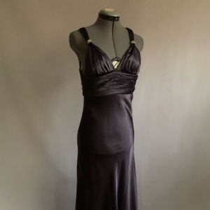 Silver Adrianna Pappell Satin Gown / Dress /Petite